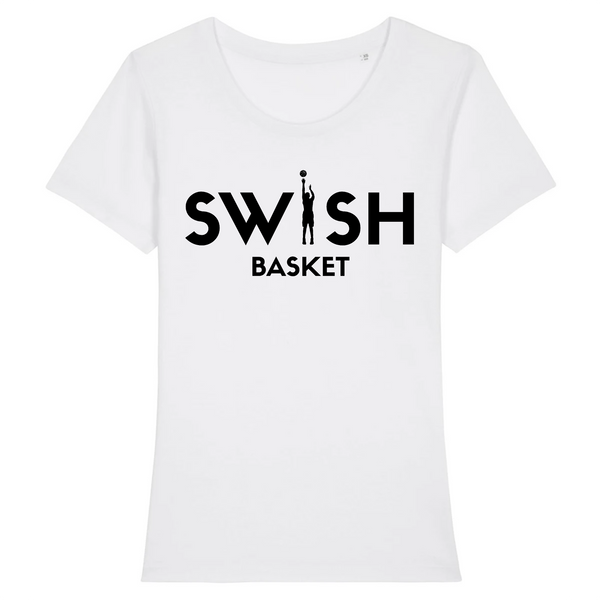 T-Shirt Femme Blanc Noir - 100% Coton BIO🌱 - Swish Basket