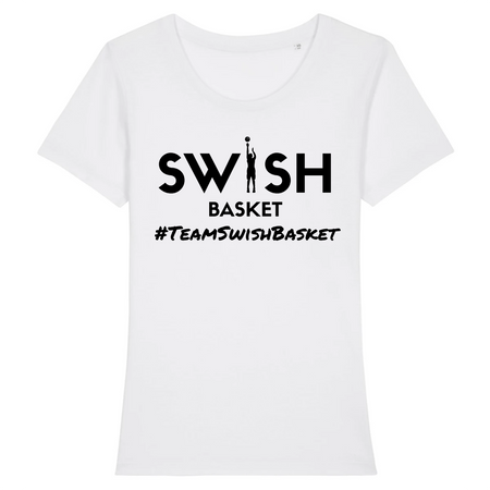 T-Shirt Femme Blanc Noir - 100% Coton BIO🌱 - Team Swish Basket