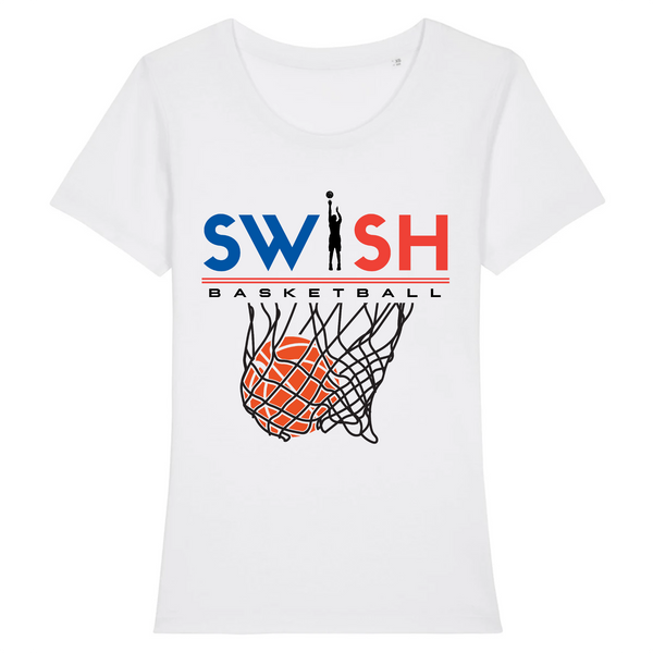 T-Shirt Femme Blanc Bleu Noir Rouge - 100% Coton BIO🌱 - Swish Basketball France