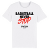 T-Shirt Homme Blanc Noir Rouge - 100% Coton BIO🌱 - Basketball Never Stop
