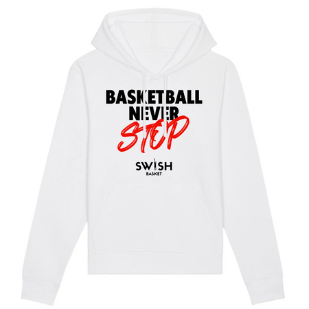 Hoodie Femme Blanc Noir Rouge - Coton BIO🌱 - Basketball Never Stop