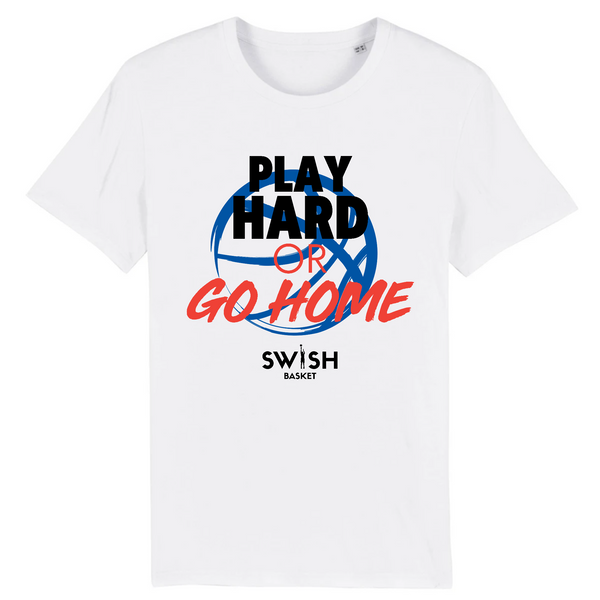 T-Shirt Homme Blanc Bleu Noir Rouge - 100% Coton BIO🌱 - Play Hard or Go Home