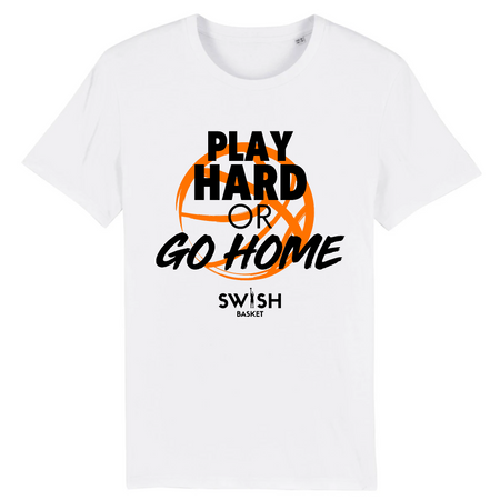 T-Shirt Homme Blanc Orange Noir - 100% Coton BIO🌱 - Play Hard or Go Home