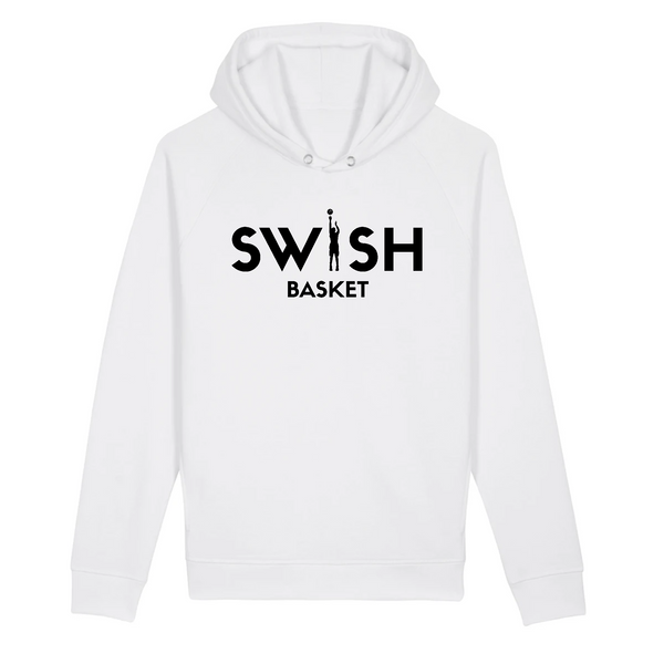 Sweat Capuche Homme Blanc Noir - Coton BIO🌱 - Swish Basket