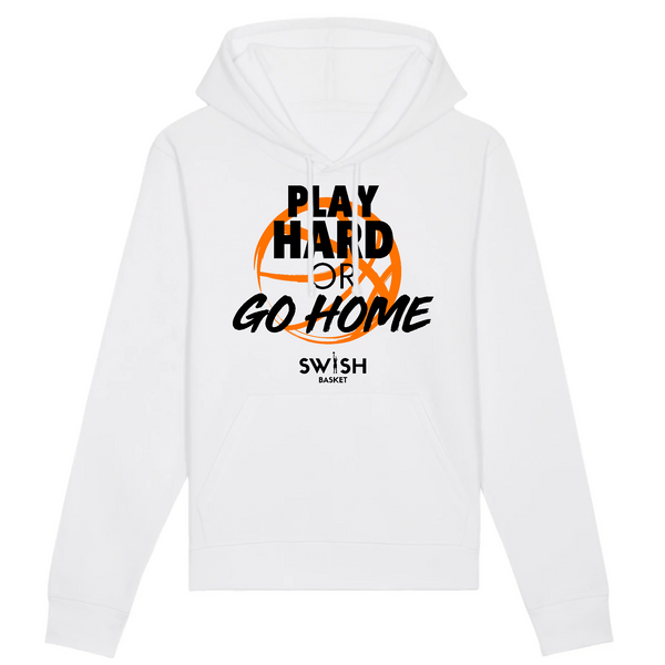Hoodie Homme Blanc Noir Orange - Coton BIO🌱 - Play Hard or Go Home