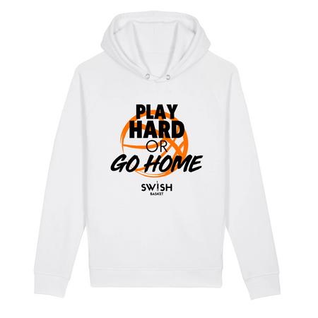 Sweat Capuche Femme Blanc Noir Orange - Coton BIO🌱 - Play Hard or Go Home