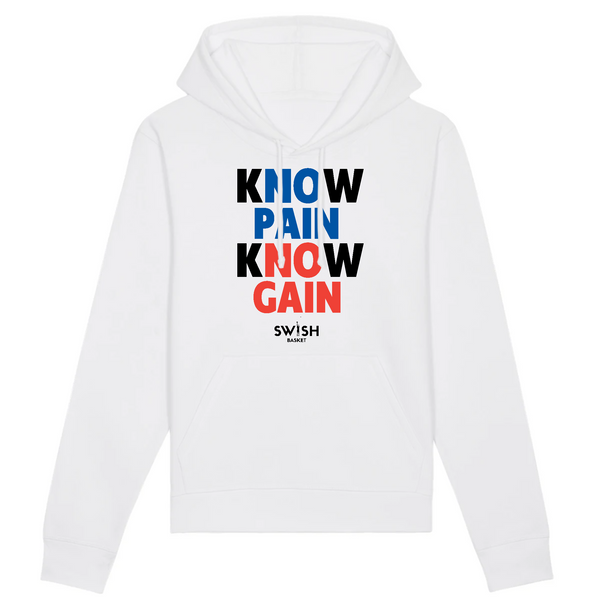 Hoodie Homme Blanc Noir Bleu Rouge - Coton BIO🌱 - Know Pain Know Gain