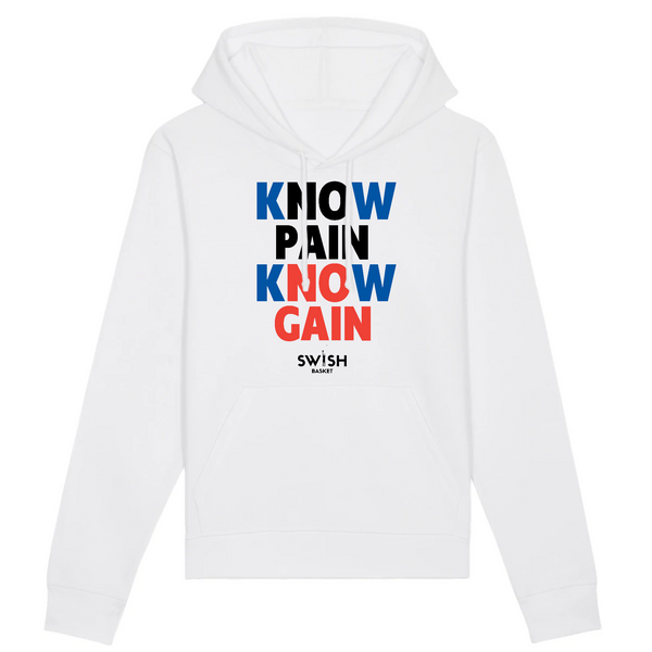 Hoodie Femme Blanc Bleu Noir Rouge - Coton BIO🌱 - Know Pain Know Gain
