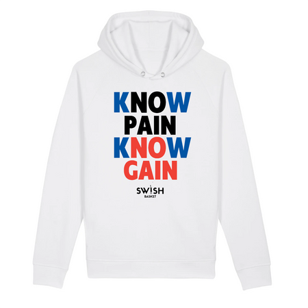 Sweat Capuche Femme Blanc Bleu Noir Rouge - Coton BIO🌱 - Know Pain Know Gain