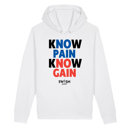 Sweat Capuche Femme Blanc Noir Bleu Rouge - Coton BIO🌱 - Know Pain Know Gain