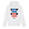 Sweat Capuche Homme Blanc Noir Bleu Rouge - Coton BIO🌱 - Know Pain Know Gain