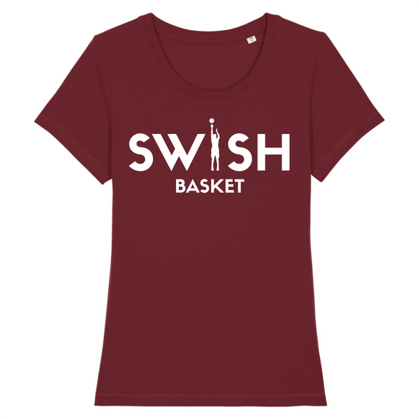 T-Shirt Femme Bordeaux Blanc - 100% Coton BIO🌱 - Swish Basket