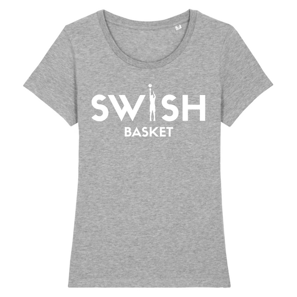 Tshirt Femme Gris Blanc - 100% Coton BIO🌱 - Swish Basket