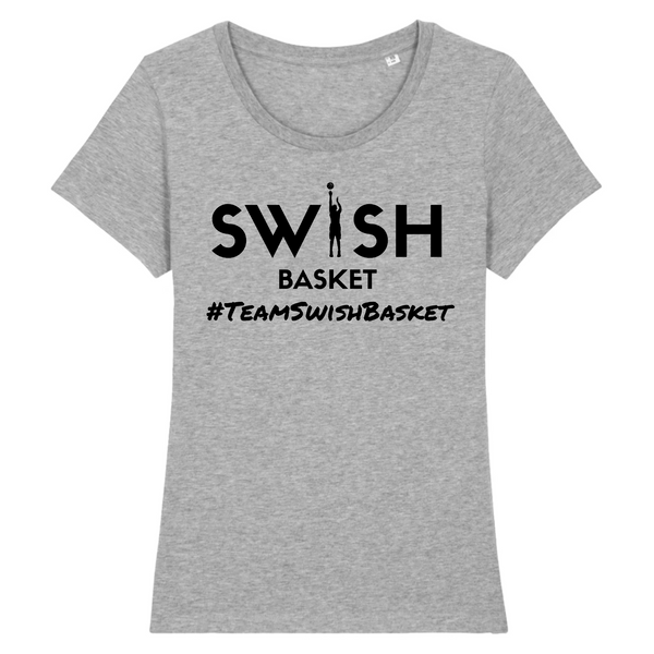 Tee Shirt Femme Gris Noir - 100% Coton BIO🌱 - Team Swish Basket