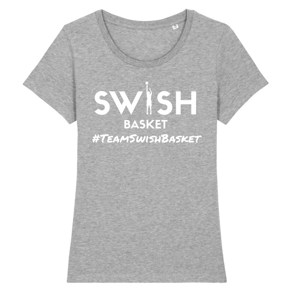Tee Shirt Femme Gris Blanc - 100% Coton BIO🌱 - Team Swish Basket