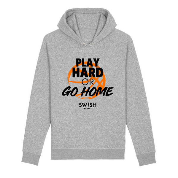 Sweat Capuche Femme Gris Noir Orange - Coton BIO🌱 - Play Hard or Go Home