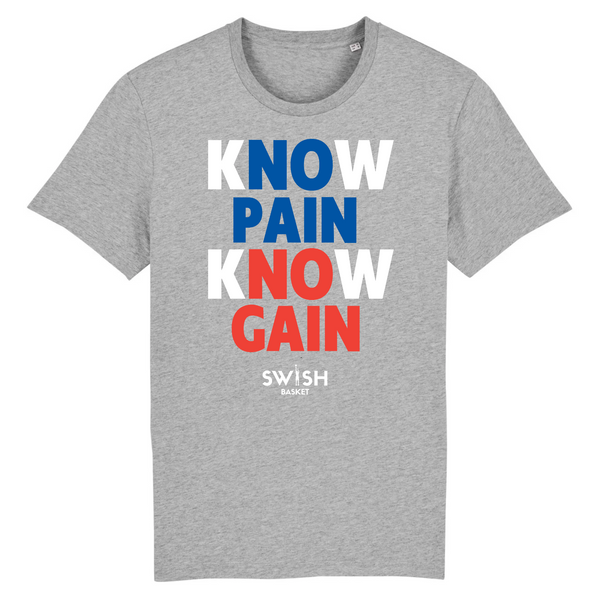 Tshirt Homme Gris Bleu Blanc Rouge - 100% Coton BIO🌱 - Know Pain Know Gain