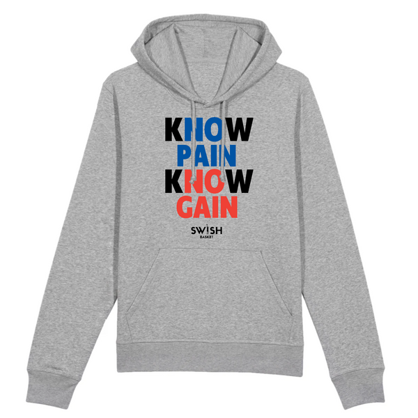 Hoodie Homme Gris Noir Bleu Rouge - Coton BIO🌱 - Know Pain Know Gain