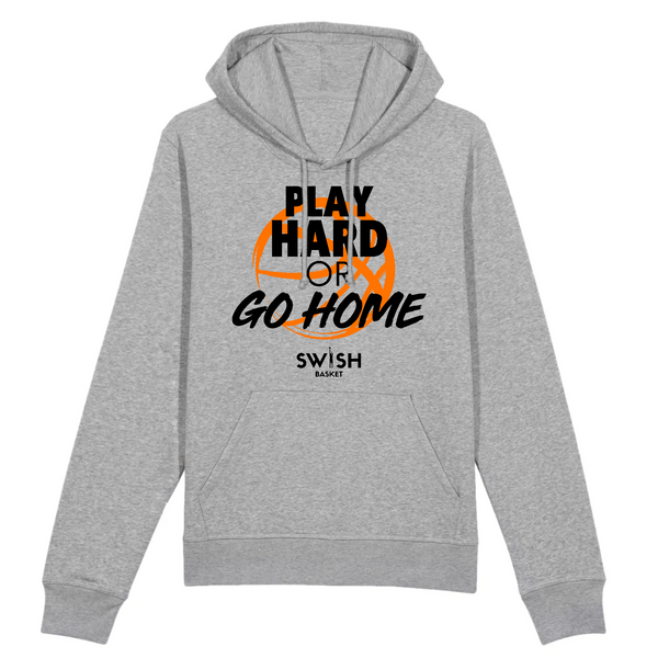 Hoodie Femme Gris Noir Orange - Coton BIO🌱 - Play Hard or Go Home