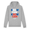 Sweat Capuche Femme Gris Bleu Blanc Rouge - Coton BIO🌱 - Know Pain Know Gain