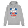 Sweat Capuche Homme Gris Bleu Blanc Rouge - Coton BIO🌱 - Know Pain Know Gain
