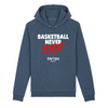 Sweat Capuche Homme Indigo Blanc Rouge - Coton BIO🌱 - Basketball Never Stop