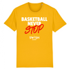 T-Shirt Homme Jaune Blanc Rouge - 100% Coton BIO🌱 - Basketball Never Stop