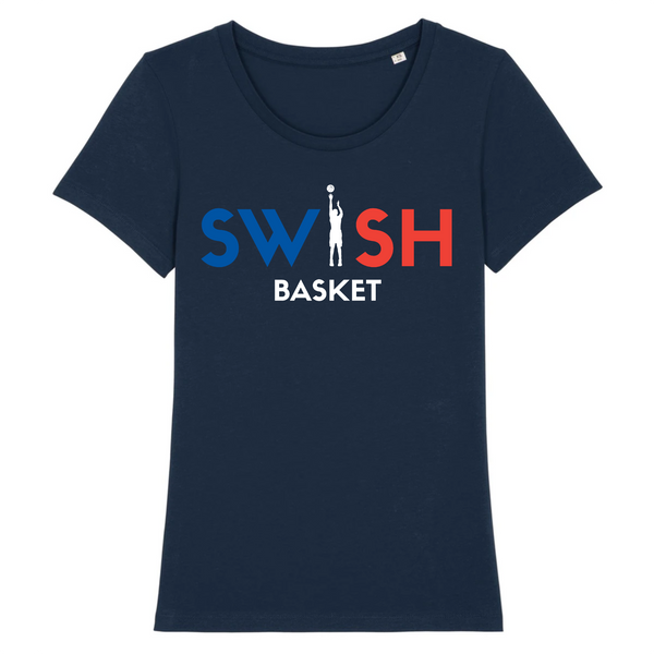 Tee Shirt Femme Marine Bleu Blanc Rouge - 100% Coton BIO🌱 - Swish Basket France