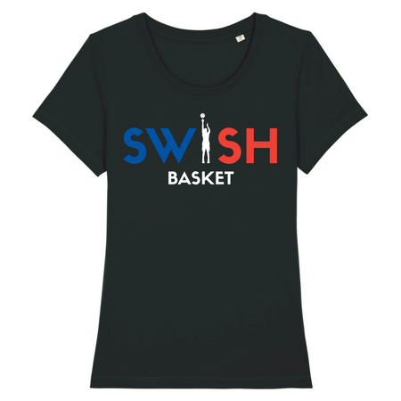 T-Shirt Femme Noir Bleu Blanc Rouge - 100% Coton BIO🌱 - Swish Basket France