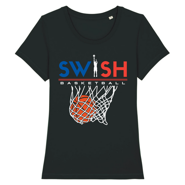 T-Shirt Femme Noir Bleu Blanc Rouge - 100% Coton BIO🌱 - Swish Basketball France