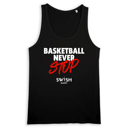 Débardeur Homme Noir Blanc Rouge - 100% Coton BIO🌱 - Basketball Never Stop
