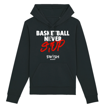 Hoodie Femme Noir Blanc Rouge - Coton BIO🌱 - Basketball Never Stop
