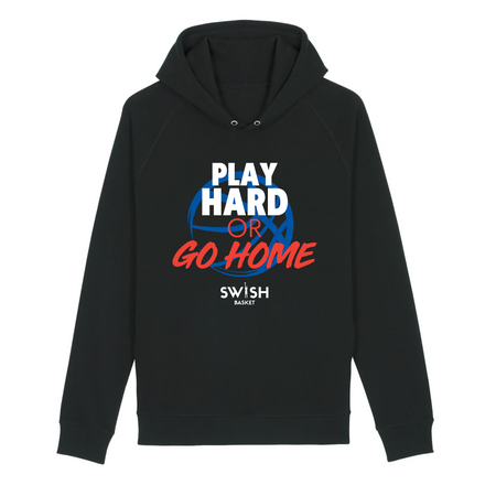 Sweat Capuche Femme Noir Blanc Rouge Bleu - Coton BIO🌱 - Play Hard or Go Home