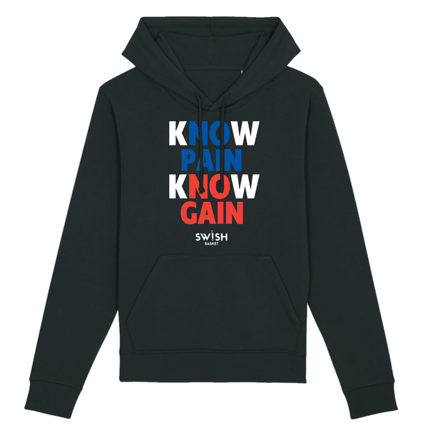 Hoodie Femme Noir Blanc Bleu Rouge - Coton BIO🌱 - Know Pain Know Gain