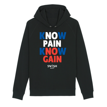 Sweat Capuche Femme Noir Bleu Blanc Rouge - Coton BIO🌱 - Know Pain Know Gain