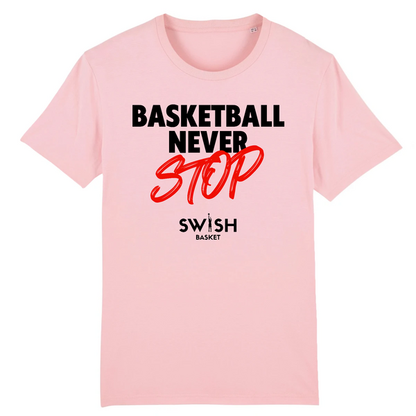 Teeshirt Homme Rose Noir Rouge - 100% Coton BIO🌱 - Basketball Never Stop